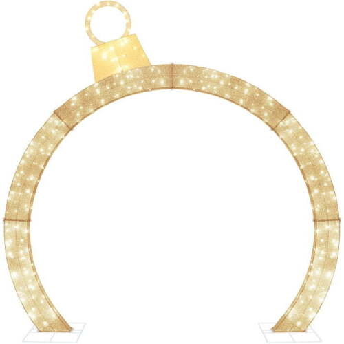 Outdoor Christmas Lighted Archway Decoration, Large 9.5ft w/Gold Ornament Cap, 330 LED Lights, Holiday Yard Decor