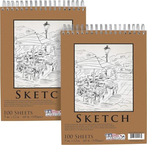 Top Spiral Bound Sketch Book, 2 Pack, 100 Sheets Each, 60lb (100gsm), Acid-Free, Artist Sketchbook, Drawing Pad for Adults & Students