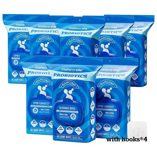 Hanging Flushable Wipes Unscented Extra Large Corner-Connected Wet Wipes Adult Plant Based Fibers with Probiotics Alcohol Free Sewer Safe Butt Wipe Travel 8 Packs of 80 Wipes