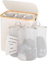 Bathola Laundry Hamper with Lid, 160L Dirty Clothes Hamper for Laundry Basket 3 Section, Extra Large Laundry Sorter Hamper 3 Compartment with Removable Inner Bags & Labels