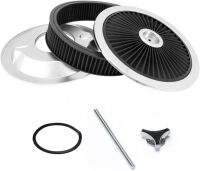 14" X 3" Black Round High Flow Washable Air Cleaner Filter Assembly w/Chrome Flow-Thru Lid for Caburetor Lid Compatible with Ford/GMC/Chevy