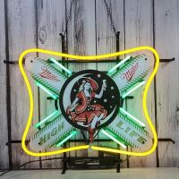 Miller High Life Girl on the Moon Glass Neon Sign