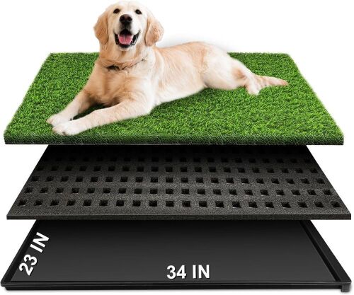 Artificial Turf Grass Potty Pad with Tray, 34" x 23"