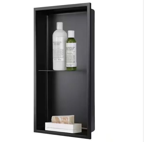 AKDY 12 in. W x 24 in. H x 4 in. D 18-Gauge Stainless Steel Double Shelf Bathroom Shower Wall Niche in Matte Black
