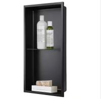 AKDY 12 in. W x 24 in. H x 4 in. D 18-Gauge Stainless Steel Double Shelf Bathroom Shower Wall Niche in Matte Black