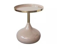 14 in. Taupe and Gold Finish Enameled Metal End Table with Tray Top