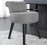 VEIKOUS 25.1 in. H Gray Makeup Vanity Upholstered Stool with Black Finished Wood Legs