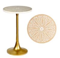 JONATHAN Y Nysha 25 in. Modern Bohemian Metal/Resin Inlay Top End Table, Beige/White