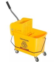 HOMCOM 5 Gal. Yellow Plastic Steel Janitor Mop Bucket with Down Press Wringer and Wheels