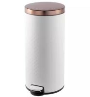 Innovaze 8 Gal. White Round Step-on Metal Household Trash Can with Lid and Inner Bucket