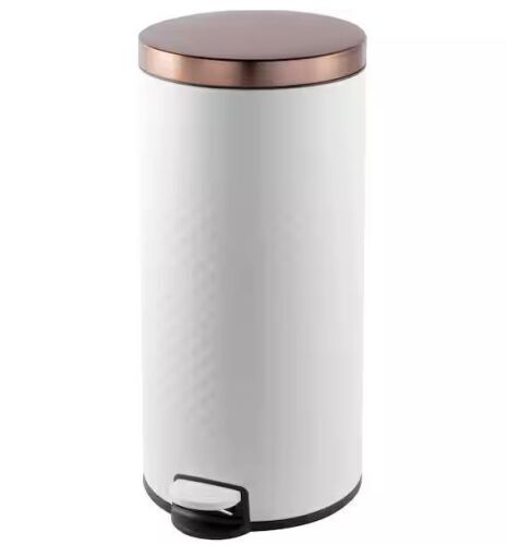 Innovaze 8 Gal. White Round Step-on Metal Household Trash Can with Lid and Inner Bucket
