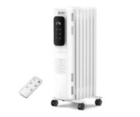 R.W.FLAME 1500W Portable Electric Oil Heater with LCD Display and Anti-Tip Protection in White