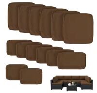 WNP 14-Pieces Patio Cushion Covers Replacement with Zipper for Sectional Sofa Set, Chocolate