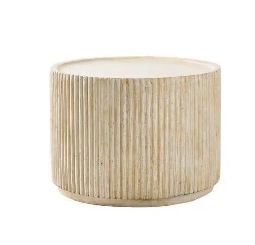 CHRISTOPHER KNIGHT HOME Sibley Brown Round Wood Fluted Outdoor Coffee Table, Natural - Small Blemish