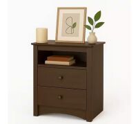 Fremont Espresso 2-Drawer 23.25 in.W Nightstand Side Table w/Open Shelf