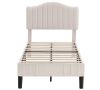 VECELO Upholstered Bed Frame with Sheepskin Fabric Adjustable Headboard Twin Size Platform Bed, Beige