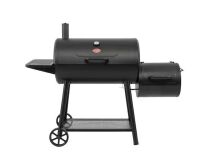 Char-Griller Smokin' Champ Charcoal Grill Offset Smoker in Black with Charcoal Tray and Dual Damper Controls