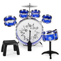 Kids Starter Drum Set w/ Bass Drum, Tom Drums, Snare, Cymbal, Stool, Drumsticks