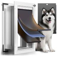 Pet Door for Wall,3-Flap,Steel Frame and Telescoping Tunnel, Aluminum Lock, Double Flap Dog Door and Cat Door, Strong and Durable (Pets Up to 110 Lb)