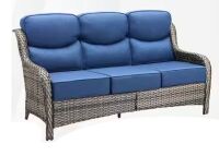 Gray Wicker Patio Sofa with 6 in. Thick Blue Cushions