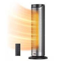 DREO 1500-Watt 23 in. Portable Indoor Ceramic Convection Electric Space Heater, 70&deg; Osc w/Remote, 3-Heat Levels in Silver