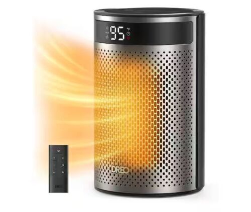 DREO 1500-Watt 9.84 in. Portable Ceramic Electric Convection Space Heater,3-Heat Levels,Thermostat,Remote,12H Timer in Silver