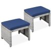 Set of 2 Multipurpose Wicker Ottomans w/ Removable Cushions, Steel Frame