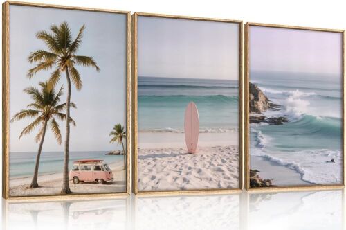 Beach Seascape Framed Canvas Wall Art, 24" x 36" x 3