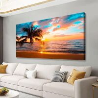 Beach Sunset Canvas Wall Art, 24" x 48"