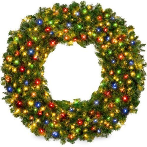 30" Pre-Lit Artificial Fir Christmas Wreath w/ Multicolor LED Lights, PVC Tips
