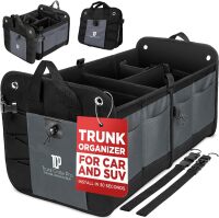Trunk Organizer For Car, Suv, Truck | Premium Adjustable Multi Compartments Collapsible Car Trunk Organizer With Securing Straps & Non-Slip Bottom