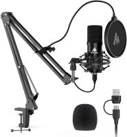 USB Microphone, 192KHZ/24Bit Plug & Play PC Computer Podcast Condenser Cardioid Metal Mic Kit with Professional Sound Chipset for Recording, Gaming, Singing, YouTube