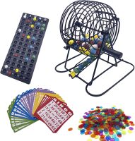 Deluxe Bingo Game Set-6 Inch Metal Cage, Master Board,75 Colored Balls, 50 Bingo Cards,500 6 Color Mix Chips and 2 Bags,Ideal for Large Groups