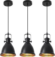 Black Pendant Lights Kitchen Island 3 Pack, Vintage Pendant Light, 6.5&rsquo;&rsquo; Farmhouse Pendant Light Fixtures, Adjustable Height, Pendant Lighting for Dining Room, Living Room, Sink, Bar