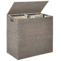 Large Water Hyacinth Double Laundry Hamper Basket w/ 2 Liner Bags
