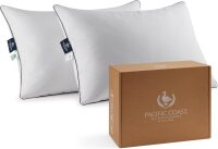 Goose Feather and Down Bed Pillows Standard Size Set of 2, Hotel Pillow for Sleeping, Downproof, Soft, Fluffy, 100% Cotton Shell