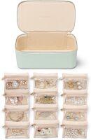 Jewelry Organizer with 12 Velvet Jewelry Bags Travel Jewelry Case for Girls Premium Petal Hardware Jewelry Box Necklace Rings Earrings Bags