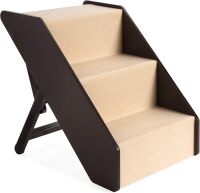 3-Step Foldable Adjustable, Non-Slip Wide Wooden Pet Stairs for Living Room, Bedroom, Dog & Cat Sizes Small, Medium, Large w/Carpet, No Assembly, Ideal for Injured, Elderly Pets