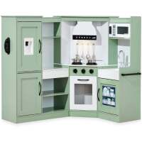 Pretend Play Corner Kitchen Wooden Toy Set for Kids w/ Lights, Sounds