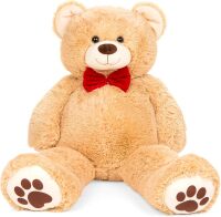 35in Giant Super Soft Plush Cuddly Teddy Bear Stuffed Animal Toy for Bedroom, Kids Playroom w/Bow Tie, Footprints