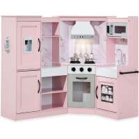 Pretend Play Corner Kitchen Wooden Toy Set for Kids w/ Lights, Sounds