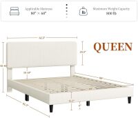Bed Frames with Adjustable Headboard, Chenille Fabric Upholstered Headboard/Platform Bed, Queen Size Bed Frame No Box Spring Needed/Wood Slats Support/Easy Assembly