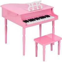 Kids Mini Wooden Grand Piano w/ Lid, Bench, Music Rack, Song Book, Stickers