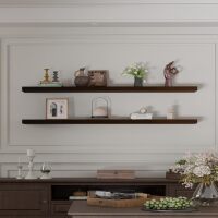 Long Wooden Floating Shelves for Room Wall, Natural Wood Floating Shelves Wall Mounted Kitchen Shelf for Living Room, Bedroom, Kitchen,Bathroom, Storage