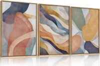 Large Abstract Neutral Framed Canvas Wall Art Set,Colorful Watercolor Block Wall Decor,Boho Geometric Illustrations Artwork for Living Room,Bedroom,Dining Room,Office