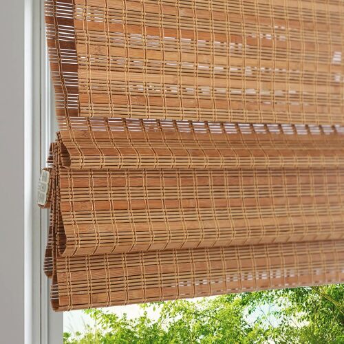 Cordless Wood Window Blinds, Bamboo Sheer Light Filtering Woven Roman Shades
