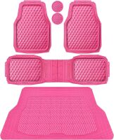 Heavy Duty Rubber Hot Pink Car Floor Mats & Cargo Liners, Deep Dish All-Weather Trunk Mats Durable Anti-Slip 3D Rhombus Waterproof Trim to Fit Liner Universal Fit Auto,Sedan,SUV,Truck