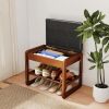 Shoe Bench with Cushion, 2-Tier Wood Shoe Rack with Flip-Top Storage, Entryway Hallway Bench for Shoes and Seating