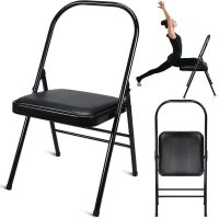Yoga Auxiliary Chair with Lumbar Back Support Backless Folding Metal Foldable Flexibility Exercise Chair Balance Handstand Training Tool for Back Pain Relieving Strength Training