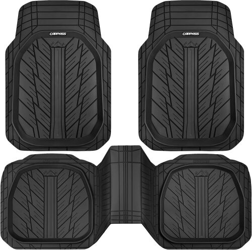DeepDish Heavy Duty Rubber Floor Mats 3-Piece, Universal M-XL Size Trim-to-Fit Automotive Floor Mats for Truck Van SUV, Durable Waterproof All Weather Car Mats